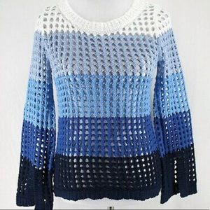 NWOT Boston Proper Women’s Blue & White Open Weave Pullover Sweater (M)